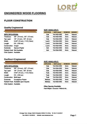 Engineered Wood Flooring Specification